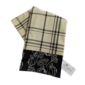Fall Plaid Kitchen Tea Towels Set 2 Pc Cotton Autumn Pumpkin